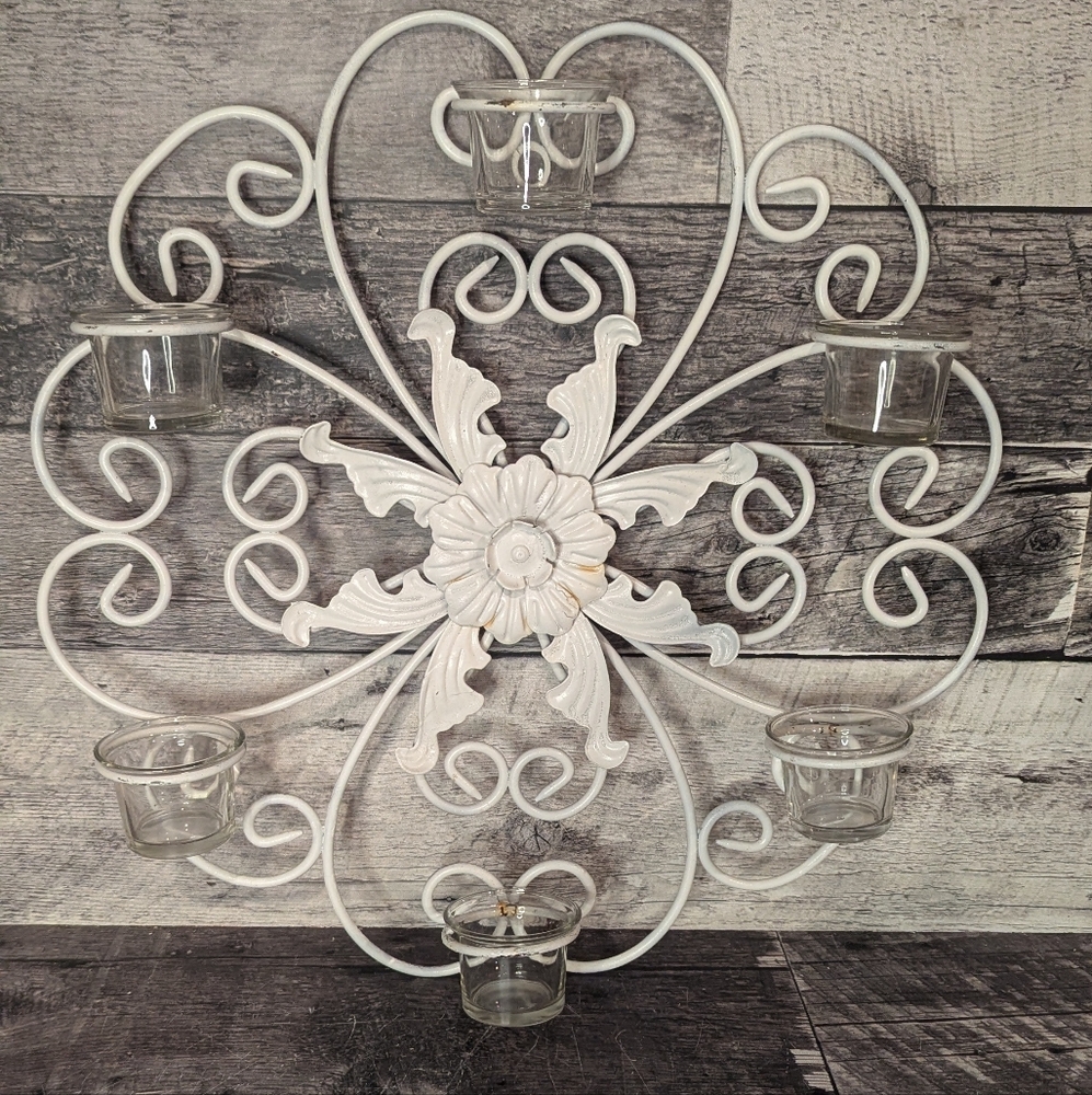 White Metal Wall Candle Holder/Bird Feeder
